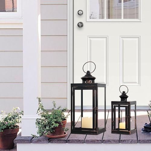 Large Lantern Decorative Outdoor & Indoor, Set of 2 (14’’&10’’) Metal Candle Lanterns Decor, Vintage Hanging Candle Holder for Front Porch Patio Wedding Farmhouse Home, Spring Decoration - Image 2