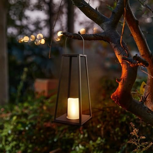 HPC Decor 2PCS Solar Lanterns for Outdoor Decor-20in 15.6in Black Metal Candle Lanterns w/ Waterproof Solar Powered Candles- Modern Farmhouse Hanging Decor for Front Porch,Yard Garden Patio - Image 2