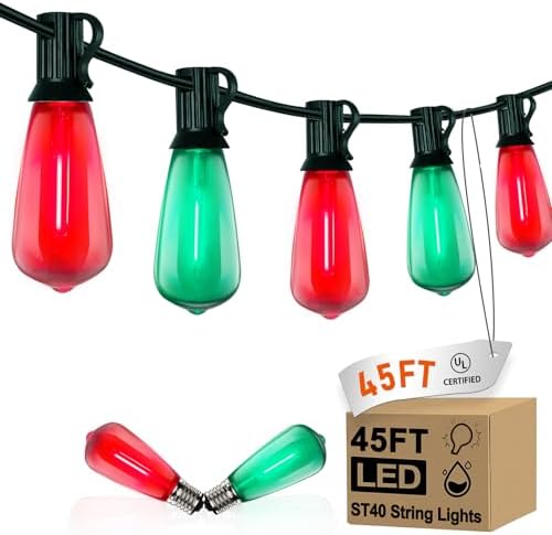 GOOTHY LED ST40 Red and Green Outdoor String Lights, 45FT Patio Lights Waterproof with 30 LED Red Green Shatterproof Bulbs, Hanging Outdoor Light for Home Party Backyard Garden Christmas Decorations by Goothy