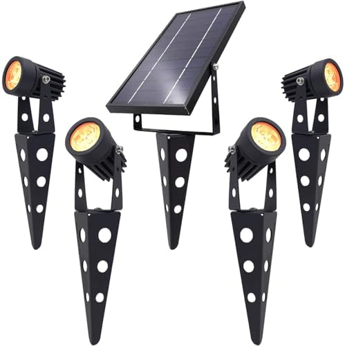 4-Spotlight Mini 50X Solar-Powered LED Spotlight (Warm White LED), Black Finish, Outdoor Garden Yard Landscape Downlight by SolarLightMart