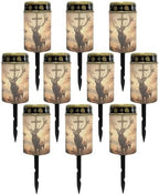 Poceacles 10 Pack Cross Solar Lights Cemetery Solar Lights for Grave Solar Candle Solar Lantern Light Walkway Lights Waterproof Landscape Lighting for Loss of Loved One, Deer Cross Dove of Peace Brown by Poceacles
