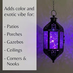 Vela Lanterns Hanging Moroccan Lantern with LED Twinkle Fairy Lights - Exotic Decorative Patio & Porch Decor, Indoor Outdoor Candle Lamp Holder with Chain (13" Large, Purple Glass) - Image 2