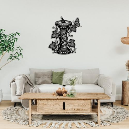 Butterfly and Sundial Vine Design Metal Wall Art Metal Outdoor Decor Metal Signs Elegant Vintage Wall Decor Home Decoration for Living Room Bedroom Garden Patio (Black,24inch) - Image 5