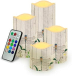 Wood Print Dragonfly Flameless Candles with Remote Timer Flickering LED Pillar Candles Color Changing Set of 4 Battery Operated Candles Indoor Outdoor Home Table Beach Wedding Decoration by Uorisanigo