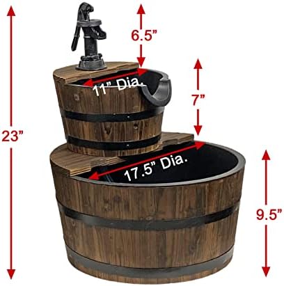 Wood Barrel with Pump Outdoor Water Fountain - Medium Garden Water Fountain - Image 3