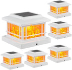 JOFIOS Flickering Flame Solar Post Cap Lights Outdoor, White Post Lights with 3 Color Temperature, Fits 3.5" 4" 4.5" 5" Wood/Vinyl Posts, IP64 Waterproof Fence Deck Lights for Garden Patio Yard 6 Pack by JOFIOS