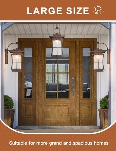 18" H Extra Large Porch Sconce Oil Rubbed Bronze Large Exterior Wall Lantern Deep Brown Outside House Lamps Waterproof Mission Outdoor Lighting with Seeded Glass for Villa Garage Coach Light - Image 4