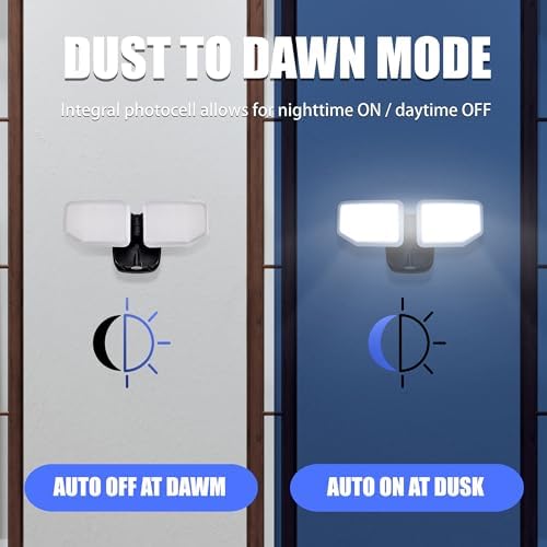 38W Flood Lights Outdoor, Integrated LED Security Light Fixture with 2 Adjustable Heads, Adjustable Brightness and Color, Dusk to Dawn Exterior LED Outdoor Light for Garage Yard Porch 2-Pack (Black) - Image 2