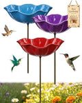 Handmade Metal Flower Garden Stakes Bird Bath, Bee Watering Station Butterfly Feeder with Colorful Flower Design Pollinator Hummingbird Water Bowl Puddler with Stand for Outdoor Yard Decor(Set 9) by Unknown