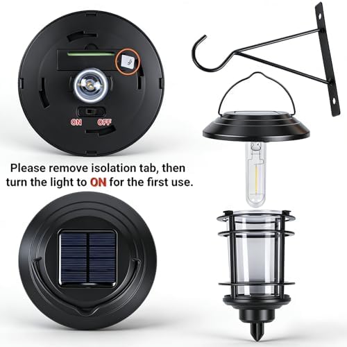 Dynaming 4 Pack Solar Lanterns Outdoor, Hanging Lantern Solar Garden Lights with Edison Bulb, Wall Mounted LED Light Auto On/Off, Waterproof for Garage Stair Patio Front Porch Yard, Warm White - Image 5