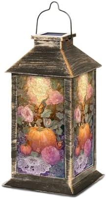 Solar Lantern Rustic Stained Glass Pumpkin Fall Butterfly Pumpkins Wildflower Outdoor Garden Hanging Lantern Waterproof Solar Powered Lighting Outside Table Lamp for Deck Yard Camping Patio Decor by Unknown
