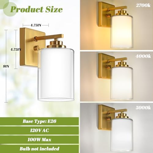 VerRon Wall Sconces Set of 2 with Double Clear Glass Shade for Bathroom - Image 6
