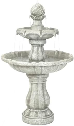 Sunnydaze 35" 2-Tier Solar Water Fountain, 4 hrs Battery Backup, White by SunnydazeDecor