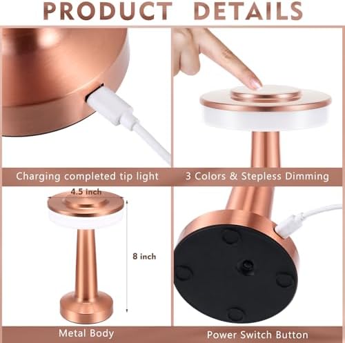 Riakrum 4 Pcs LED Cordless Table Lamp Bulk Rechargeable,Rose Gold - Image 2