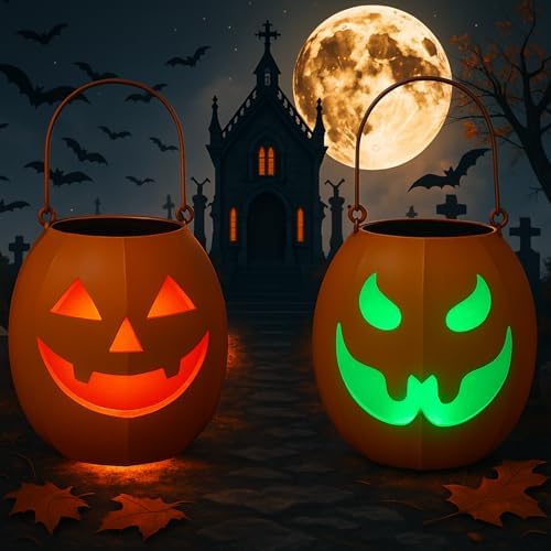 VIHOSE 2 Pcs Halloween Solar Pumpkins Lantern Lights for Hanging by VIHOSE