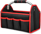 HAUTMEC 13 Inch Tool Bag, Foldable Open Top Tool Bag with Stiff Frame, Heavy-Duty Tool Tote with Padded Handle, Water-Resistant Base, Portable Tool Organizer for DIY & Jobsite Use – TB0001 by HAUTMEC