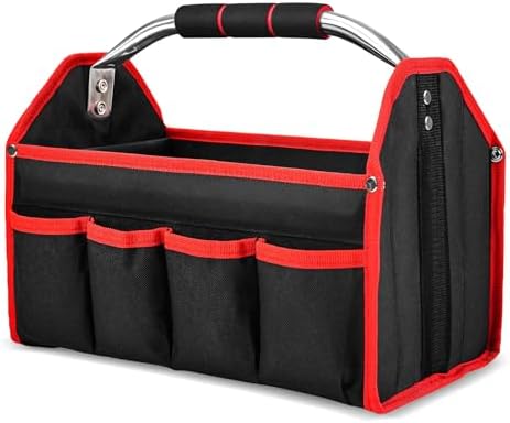 HAUTMEC 13 Inch Tool Bag, Foldable Open Top Tool Bag with Stiff Frame, Heavy-Duty Tool Tote with Padded Handle, Water-Resistant Base, Portable Tool Organizer for DIY & Jobsite Use – TB0001 by HAUTMEC