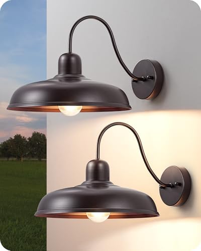 EDISHINE 12" Farmhouse Gooseneck Barn Light, 2 Pack Outdoor Wall Light by EDISHINE