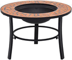 Mosaic Fire Pit Terracotta 26.8 Inch Ceramic Steel Bowl for Garden Patio Camping, Three-Leg Stand with Grid Tabletop for BBQ and Warmth - Image 2