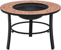 26.8 Inch Mosaic Fire Pit for Outside, Terracotta Ceramic Wood Burning Firepit with Tabletop and BBQ Grid, Decorative Outdoor Fire Bowl for Patio Garden Backyard and Camping by Unknown