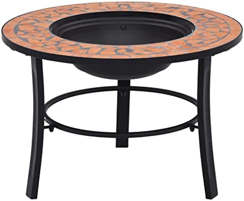 Mosaic Fire Pit Terracotta 26.8" Ceramic Outdoor Steel Fire Pit Bowl with Three-Leg Stand and Tabletop for Garden Patio Camping - Image 2