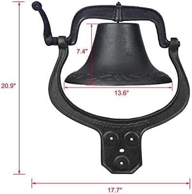 17'' Large Cast Iron Dinner Bell, Farmhouse Hanging Bell for Outdoor Use - Image 2