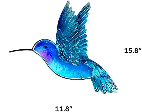 John's Studio Metal Hummingbird Wall Decor Bathroom Glass Art Iron Sculpture Outdoor Hanging Decoration for Home Bedroom Garden Patio Porch or Fence - Blue - Image 3