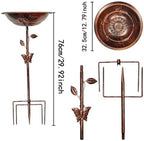 Bird Bath Bowl Outdoor Birdbath Birdfeeder Iron Decor Metal Stake Patio Stand Spa Decoration Vintage Copper Iron Build for Long, Red Bronze Butterfly - Image 3