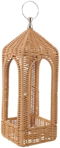 Handwoven Boho Candle Lantern Holder with Hanging Design, Coffee PE by Amosfun