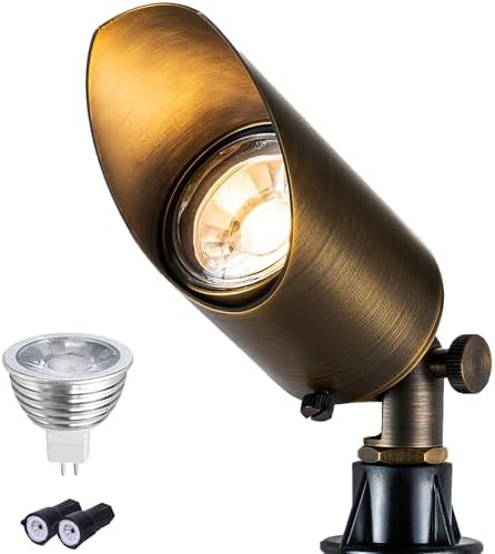 LumStory Brass Landscape Spotlight Low Voltage Landscape Lights 12V AC/DC Bronze Waterproof Shroud Adjustable Outdoor Landscape Lighting for Tree, Wall, Garden, with MR16 LED Bulb 5W 3000K Warm White by LumStory