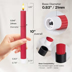 12 Pack, 10" LED Flameless Real Wax Red Fluted Ribbed Grooved Taper Candles, Remote & 24h Timer Memory, On/Off Button, Dimmable, Flicker Mode, Battery Operated, Wedding - Image 3