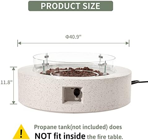 COSIEST Outdoor Propane Fire Pit Coffee Table w Beige 42 inch Round Base Patio Heater, Certified, 50,000 BTU Stainless Steel Burner, Wind Guard, Tank Outside, Free Lava Rocks, Waterproof Cover - Image 6