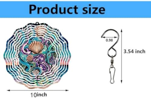 10 Inch Metal Sea Witch Wind Spinner - Dark Siren & Sea Shells - Ocean Beach Kinetic Art - 3D Rotating Outdoor Hanging Decor - Weather Resistant - Image 2