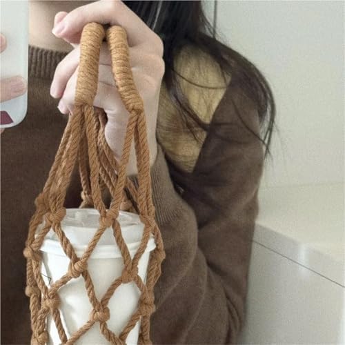 Mason Jar Hangers 10pcs Portable Coffee Cup Bag Hollow Out Bottle Practical Mugs Foldable Water Bags Woven Net Cover For Hanging Bottle(Gray) - Image 4