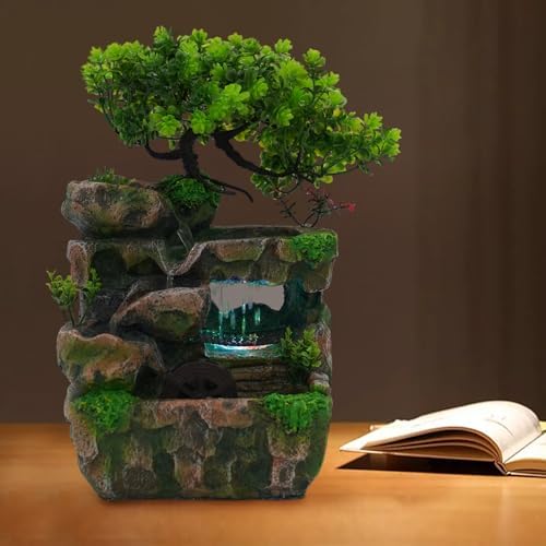 Rockery Water Fountain, Creative Feng Shui Wheel Waterfall with Reliable Circulating Pump and Color-Changing LED Lights, Compact Desktop Decor for Living Room, Office, Bedroom Ambiance - Image 5