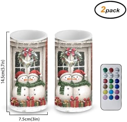 Battery Operated Flameless Candles with Remote and Timers Christmas Snowman Flameless LED Pillar Candles for New Year Party Decoration Battery Tea Lights - Image 2