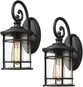 Emliviar Modern Porch Lights 2 Pack - Outdoor Wall Light Fixtures Wall Mount for Garage, Black Finish with Seeded Glass Shade, XE229B-S-2PK BK by EMLIVIAR