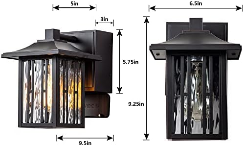 Outdoor Porch Lights with GFCI Outlet, Black Exterior Wall Lights Fixture for House, Patio Lights Wall Mount with Water Ripple Glass, Waterproof Outside Wall Sconce for House, 2 Packs - Image 6
