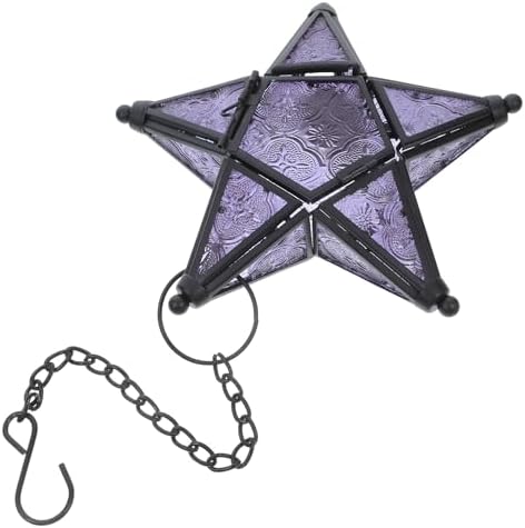 Glass Star Lantern Iron Art Hanging Candle Holder Xmas Home by Homoyoyo