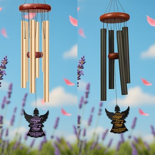 Memorial Wind Chime Angel Mom, Personalized Custom Name and Years, Sympathy Gift for Loss of Mother, Remembrance Windchimes Indoor Outdoor Porch Decor Melodic - Image 6
