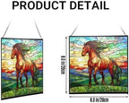 Bay Lusitano Horse Standing ATOP Hill at Sunset Square Suncatcher – Stained Glass Style Window Panel with Pastoral Scene, Custom Decorative Hanging Art for Equestrian Home, Christmas viOc1b - Image 2