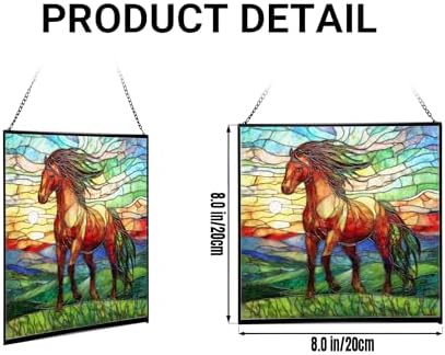 Bay Lusitano Horse Standing ATOP Hill at Sunset Square Suncatcher – Stained Glass Style Window Panel with Pastoral Scene, Custom Decorative Hanging Art for Equestrian Home, Christmas viOc1b - Image 2