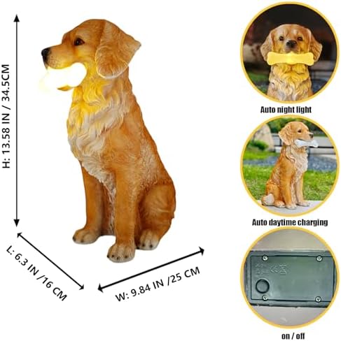 COWOS Solar Dog Statue with Glowing Bone, Golden Retriever Dog Statues for Outdoor Garden Decor, Weatherproof Dog Figurines and Pet Memorial Gift - Image 2
