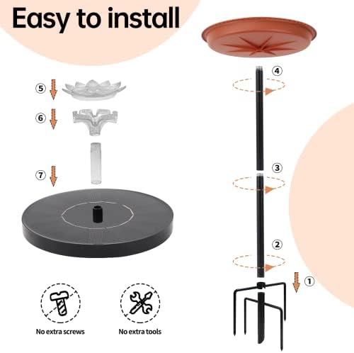 Solar Powered Bird Bath Fountains for Hummingbirds,Stable Stylish Design with 5-Prong Base,Hummingbird Bird Bath Fountain for Lawn Patio Yard Garden（Brown） - Image 4