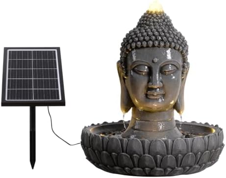 Solar Powered Buddha Statue Water Fountain Outdoor, Zen Waterfall Fountain with LED Lights, Peaceful Relaxing Water Feature Landscape Decor for Garden, Patio, Yard - Image 2