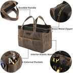 Tool Bag, 13-inch Heavy Duty 16oz Waxed Canvas Wide Mouth Water-Resistant Tool Pouch, Tool Tote with Handle for Tools, Wrenches, Screwdrivers (13 X 7.8 X 9 inch) | Grey - Image 3