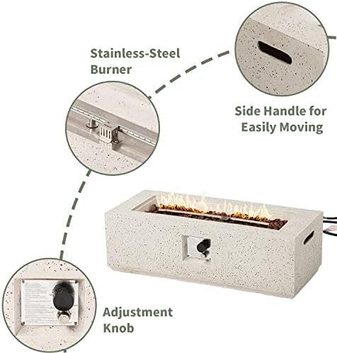 COSIEST Outdoor Propane Fire Pit Coffee Table, 42-inch x 13-inch Terrazzo Rectangle Base Patio Heater w Certified, 50,000 BTU Stainless Steel Burner, Free Lava Rocks and Rain Cover - Image 5