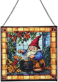 Gnome Making soap Stained Glass Suncatcher – Square Hanging Window Panel for Home, Garden, Nursery, Halloween, Christmas, Memorial Day – Whimsical Glass Art Gift for Gnome Lovers 7jdhqk by Custom