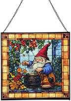 Gnome Making soap Stained Glass Suncatcher – Square Hanging Window Panel for Home, Garden, Nursery, Halloween, Christmas, Memorial Day – Whimsical Glass Art Gift for Gnome Lovers 7jdhqk by Custom