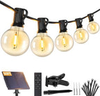 Brightever 50FT Solar String Lights Outdoor with Remote, 18+1 LED Shatterproof G40 Bulbs, 3 Lighting Modes & Timable, Waterproof Dimmable Solar Power Patio Lights for Camping, Backyard, Party by Brightever